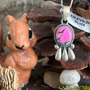 925 Sterling pretty in pink cotton candy turquoise necklace